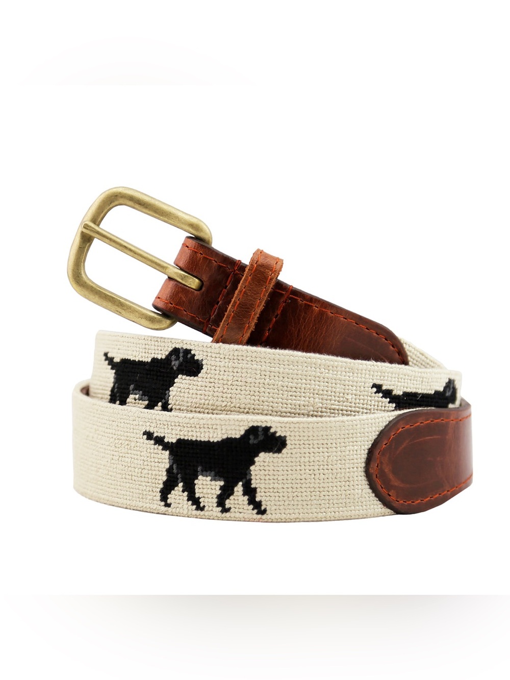 Smathers & Branson Black Lab Needlepoint Belt Size 38 Leather Brass
